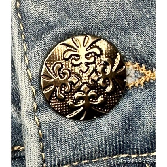 Vintage Telvin Floral Embroidered Denim Skirt Womens 42 Blue Long Pockets - Picture 7 of 12